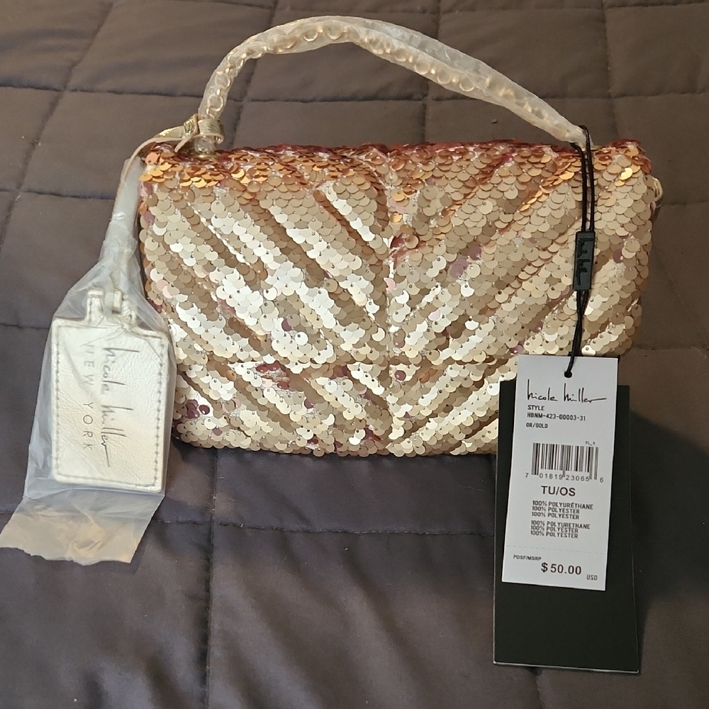 Nicole Miller Gold/Pink Sequin Women's Bag